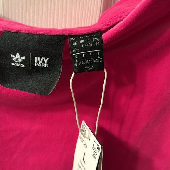 Adidas x Ivy Park Pink Bodycon Dress Long Sleeve Off-Shoulder Size L NWT! Barbie - Picture 5 of 5